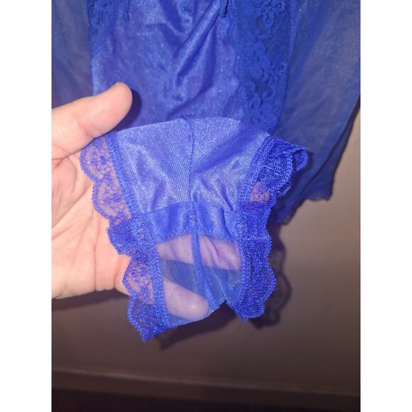 Vintage Janelle of California Royal Blue Cobalt Blue Lace Nightgown Suit Size 1X - Picture 6 of 12